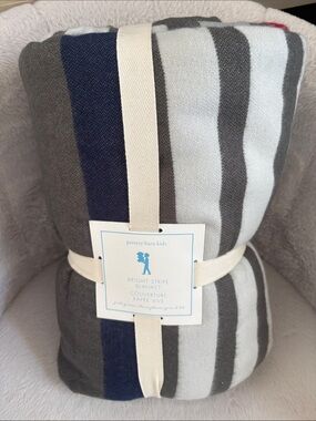 Pottery Barn Kids Navy , Gray, Red & White Striped Full/Queen Blanket *NWT*
